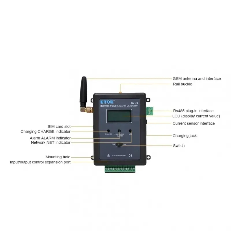 Failure/Leakage Current Remote Online Tester Alarm Monitor GPRS Wireless RS485 Communication Modes AC 60.00A ETCR8700