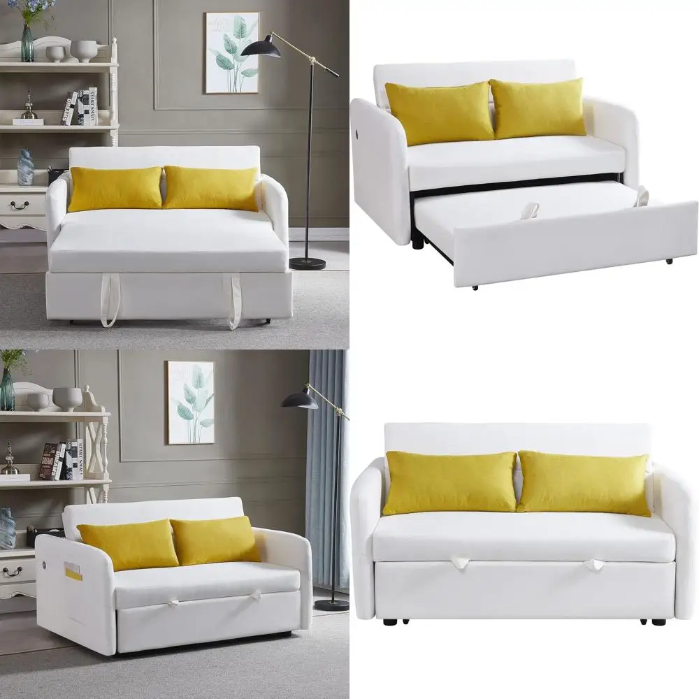 

Convertible Sofa Bed Loveseat with Adjustable Back and USB Port, Multi-Position Twin Size Sofa Bed with 2 Pillows for Living Roo