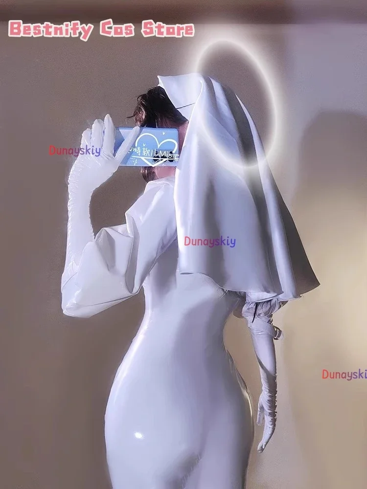 CosplayAnime Original Design Chowbie Nun Cosplay Costume White Black PU Leather Jumpsuit zentai Women's costume Sexy Bodysuit Ro