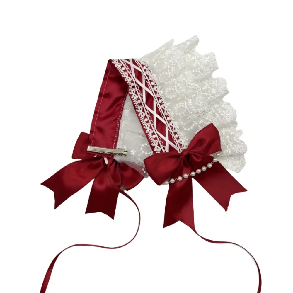 

Cute Sweet Lolita Lace Headband Pearl Ribbon Bow Ruffled Hairband Hair Accessories Kawaii Lolita Hair Clip Party