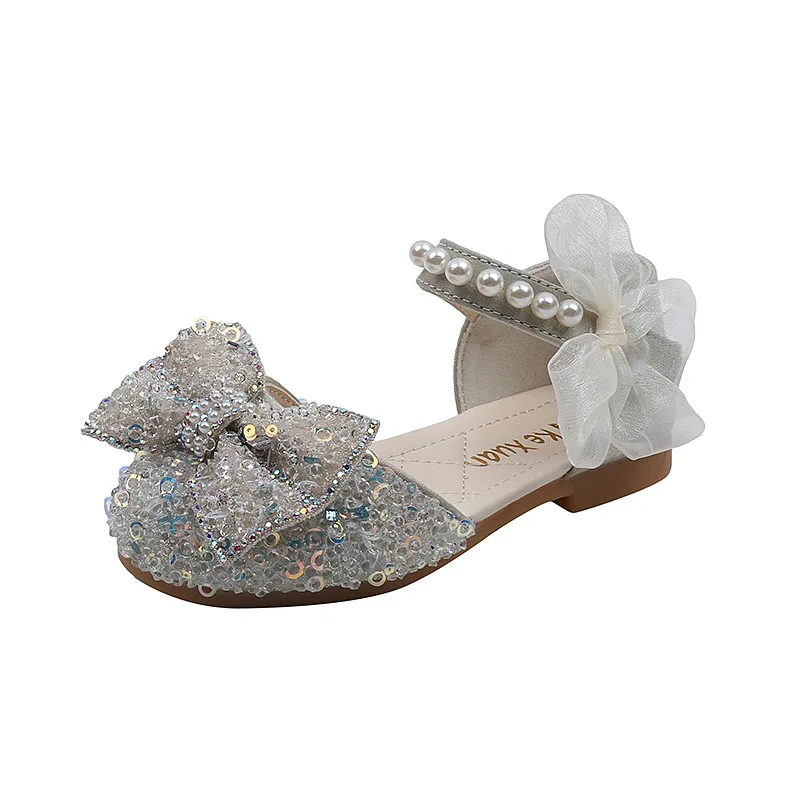 AINYFU-Sandales d\'été à paillettes pour filles, chaussures de princesse plates avec perles scintillantes, mignonnes et respirantes pour enfants