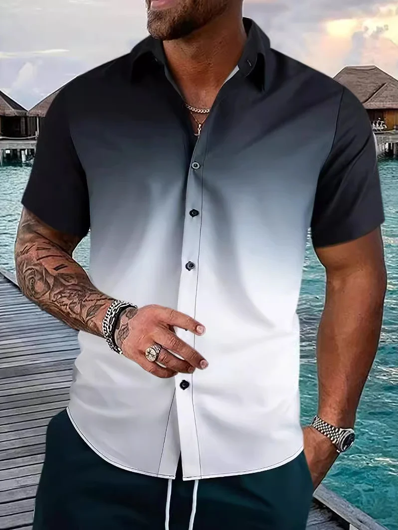 

3D цифровой геометрический принт с лацканами и пуговицами ort Sve Cool Feeling Regular Fit Youth Summer Faion Casual irt