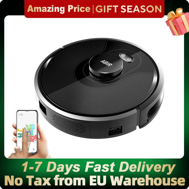 Robot aspirateur ABIR X8, navigation laser lidar, aspiration 6500pa, cartes multiplanchers, Stérilisation aux UV, lavage humide en forme de Y, Application zones interdites,Capteur TOF