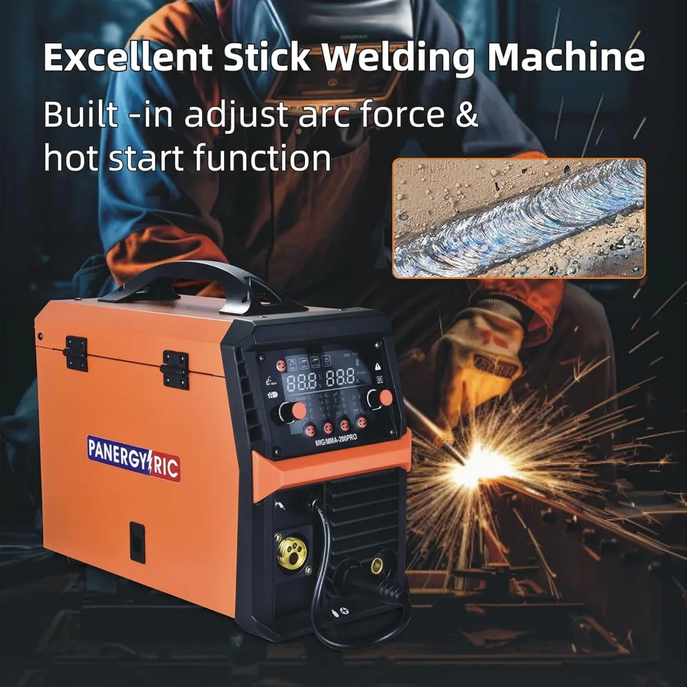 Mig Welder 200A Synergic Wire Feed Welder Портативный сварочный аппарат, 4 в 1 Газовый MIG/Flux Core MIG/Stick/Lift TIG Multi-Process We