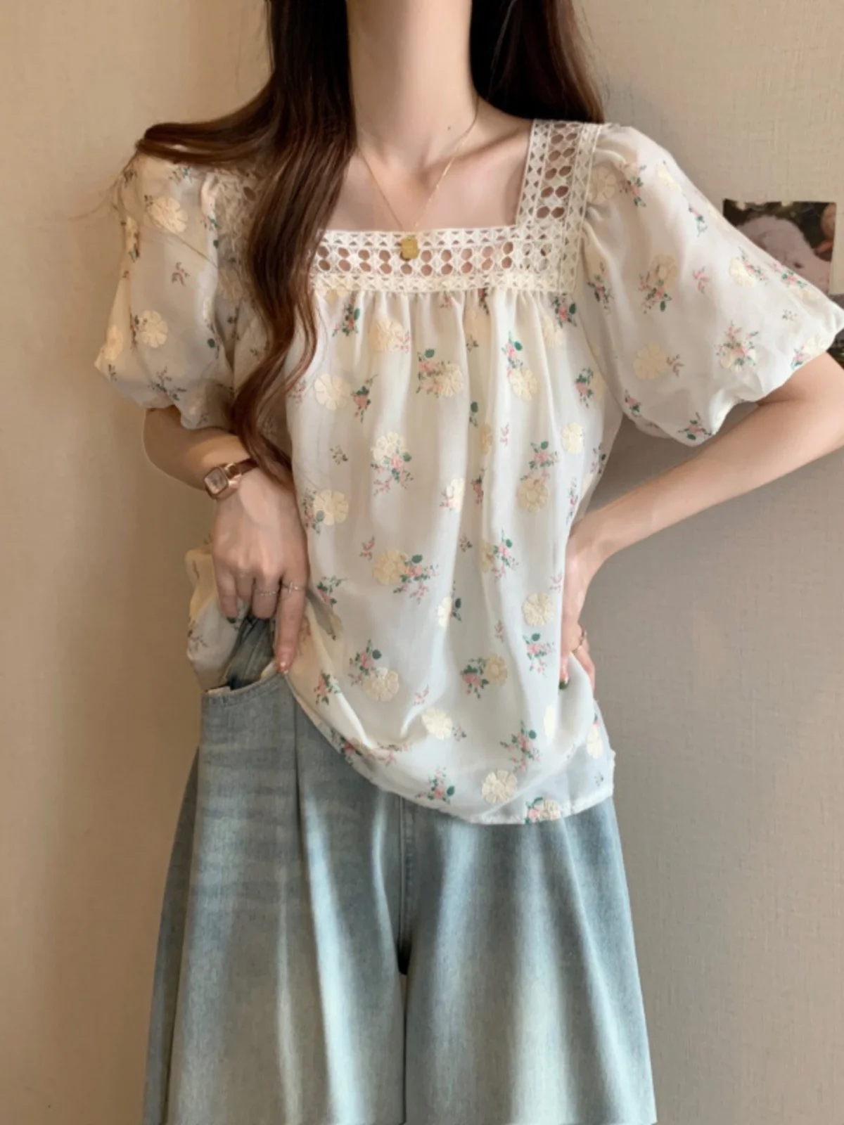 

Women's Square Ne off oulder ort Sve irt Lady Sli Pure Color Slim Fit T-irt for Young Girls Summer Faion