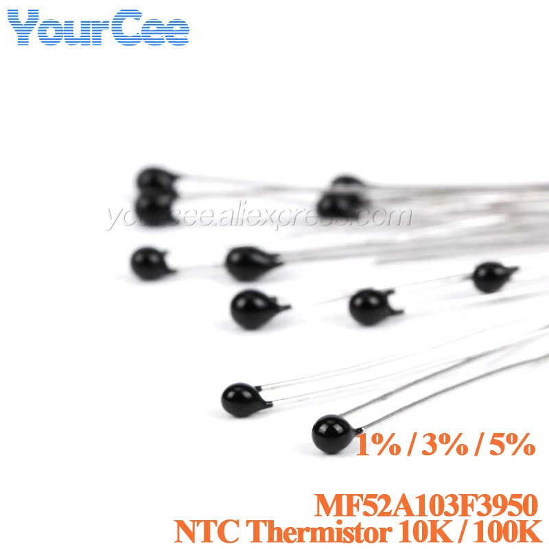 100pcs/lot Thermistor NTC MF52 103 3950 10K 100K B Value 3950k 5% 3% MF52A103H3950 Thermal Resistor Temperature Sensor