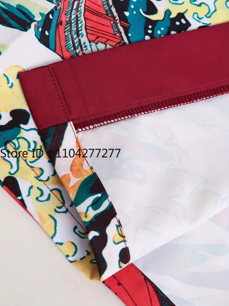 سترة كيمونو بنمط سمك الشبوط الصيفية للرجال والنساء ملابس Ukiyo-e Haori اليابانية برسومات التنين المطبوعة ملابس الشاطئ الحمراء