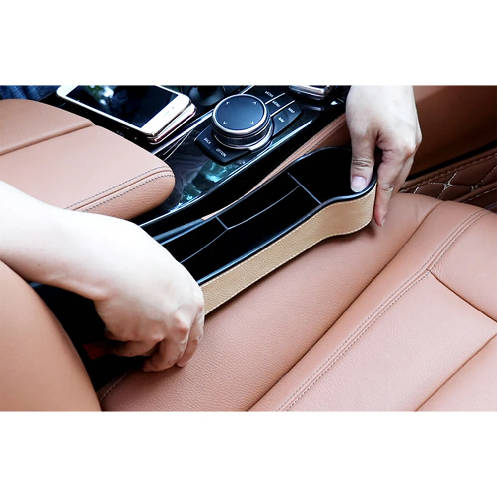 

1pc Car Seat Storage Box Multifunctional Organizer For Phone Wallet Keys Coins Space Saving Easy Install Brown Color