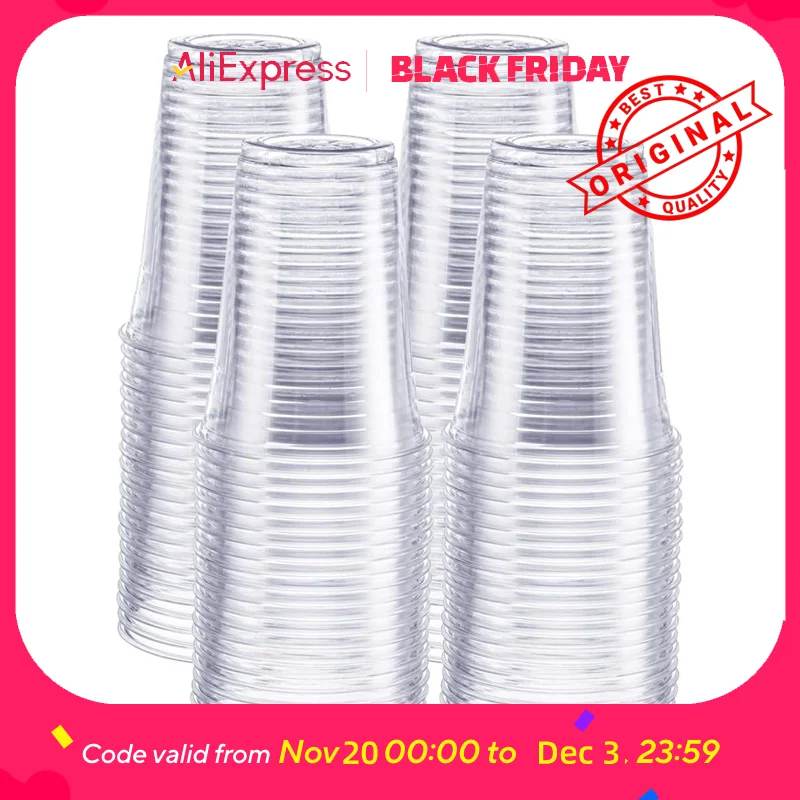 

Disposable Plastic Coffee Cups with Lids, Clear To-Go Drink Cups for Party, Takeout & Homemade Beverages