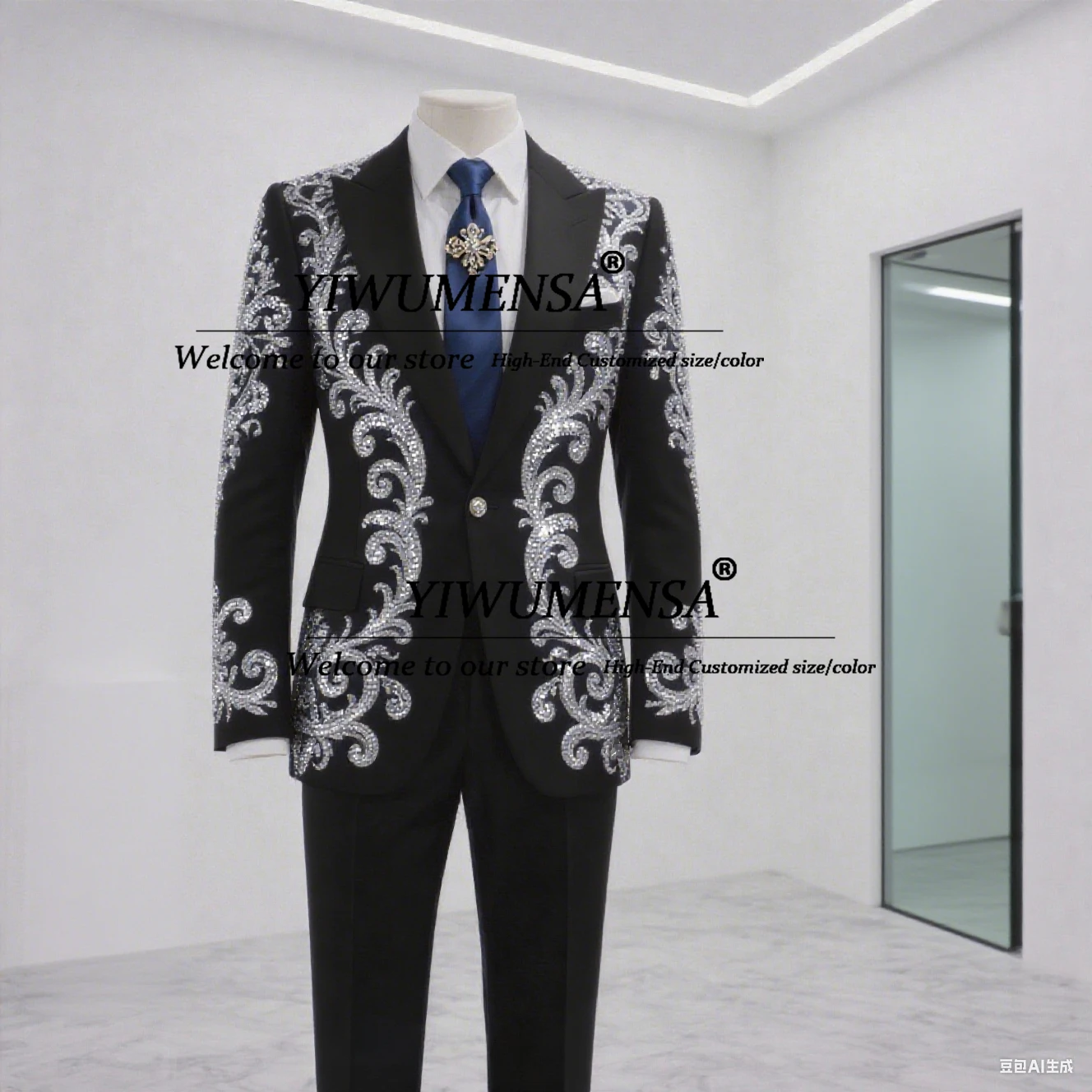 

Glitter Beaded Crystals Wedding Suits For Men Single Breasted Jacket Pants 2 Pieces Male Fashion Tuxedos Business Party Clothing