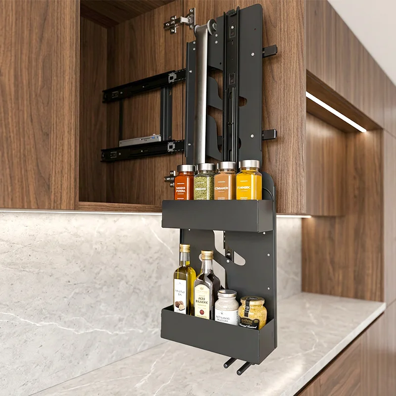Hanging cabinet pull-down basket pull-down type extremely narrow upper cabinet vertical lifting seasoning pull basket