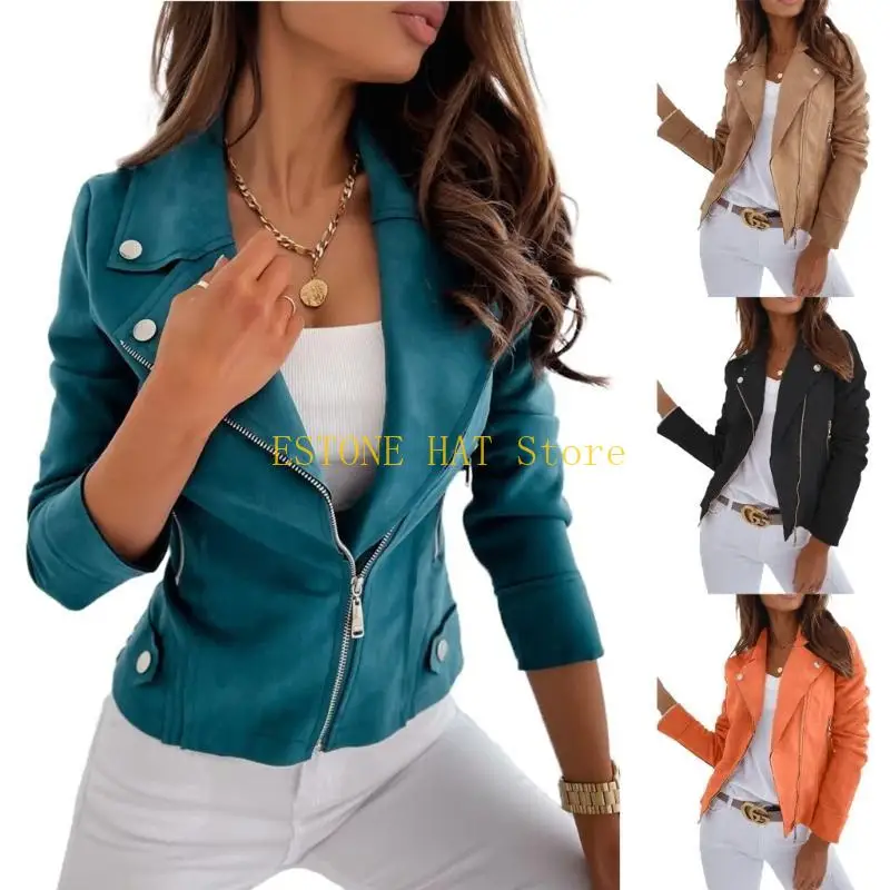 

49MF Женское модное короткое мотоциклетное пальто из искусственной замши на молнии