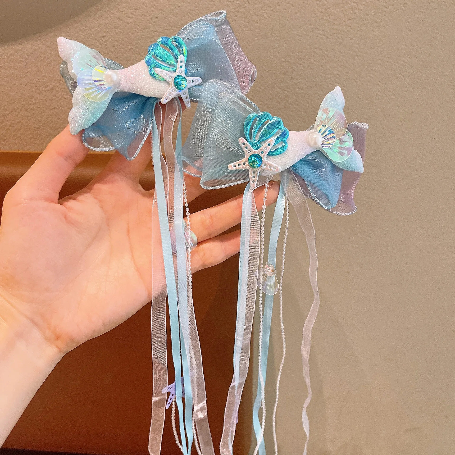 1 Paar verträumte Meerjungfrau-Feen-Haarspange mit Schleifenriemen, Feen-Air-Mesh-Seitenclip, Kinder-Prinzessin-Haarschmuck, Alltags-/Party-Stil – Detail 8