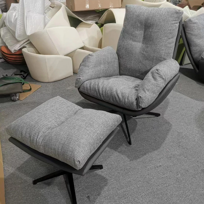 Sillón Moderno de Piel Sintética, Sillón de Lujo con Base de Metal, Relleno de Plumón, Muebles para el Hogar, Sala de Estar, Sillón Giratorio Individual