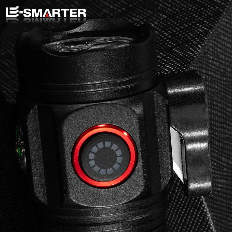 4*XHP LED Flashlight Mini Adventure Compass Torch 2000LM Portable Strong Lamp with Tail Magnet Pen Clip and Safety Belt Cutter