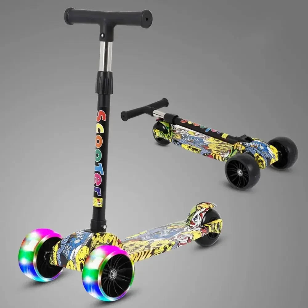 2024 New Foldable Children Scooter Widened Pedals with Flash Wheels 3 Wheel Scooter Lightweight Adjustable Height Kids Scooter