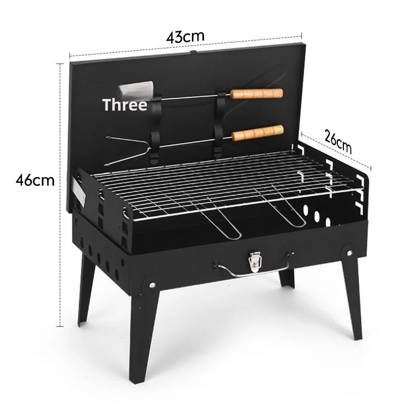 Hot-selling Outdoor Iron Folding Barbecue Grill with Toolbox Folding Barbecue Grill with Built-in Barbecue Toolbox Style Grill