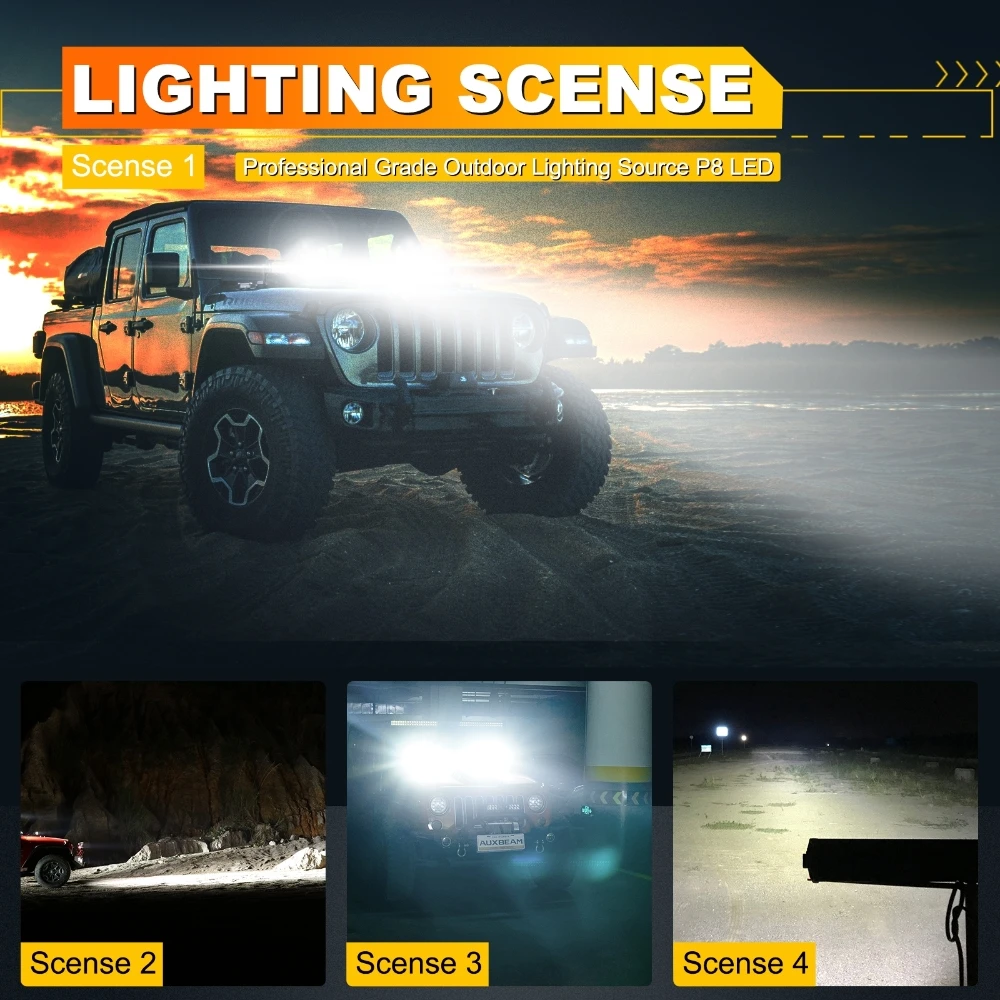 AUXBEAM 12-32 inch LED Work Light Bar with Wire Harness Kit 270W 33000lm High Brightness for SUV ATV UTV Trucks 5D-PRO Series