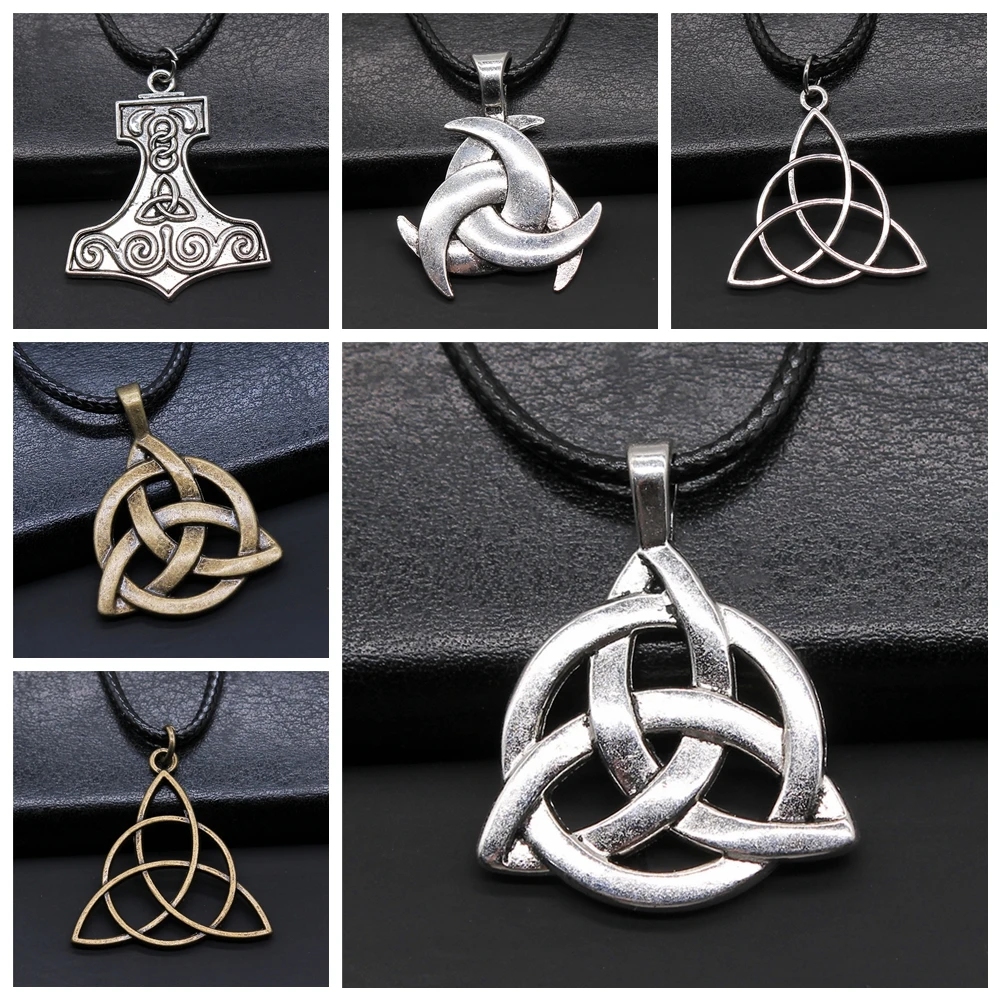 Triquetra Knot Amulet Religious Irish Knot Pendant Necklaces Triquetra Scandinavian Circle Trinity Statement Jewelry For Men