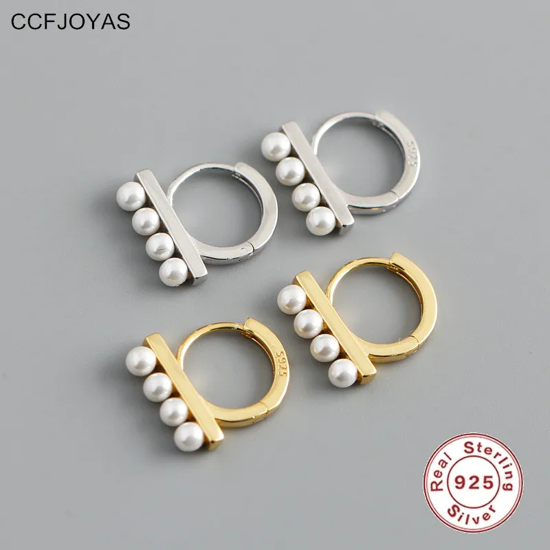 

CCFJOYAS 9.5mm 925 Sterling Silver Single Row Four Pearls Hoop Earrings Simple ins Gold Silver color Wedding Party Fine Jewelry