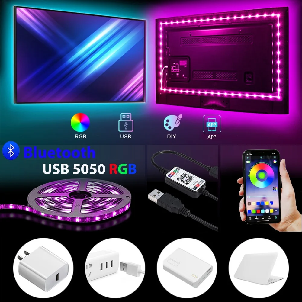 

Светодиодная лента с Bluetooth-управлением, питание от USB, 1-5 м