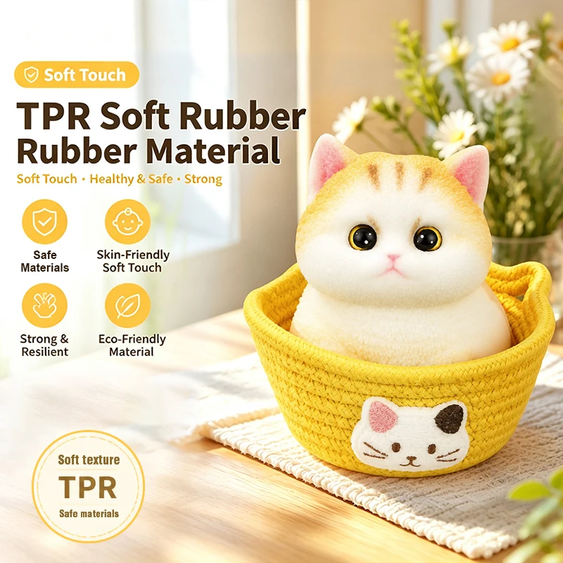 Cute Kawaii Cat with Basket Stress Relief Toy Antistress Slow Rising for Tabletop Home Decoration Display Adults Desk Decor Gift