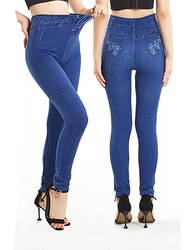 CUHAKCI – faux Jeans à imprimé Floral pour femme, pantalon extensible, décontracté, taille haute, grandes tailles, S-3XL