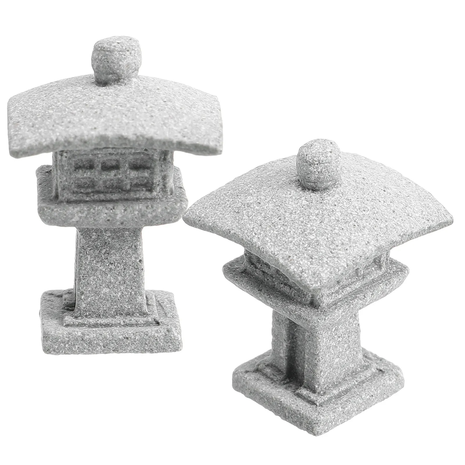 2Pcs Pagoda Statue Sandstone Miniature Japanese Style Garden Ornament Indoor Outdoor Tabletop Micro Landscape Decoration