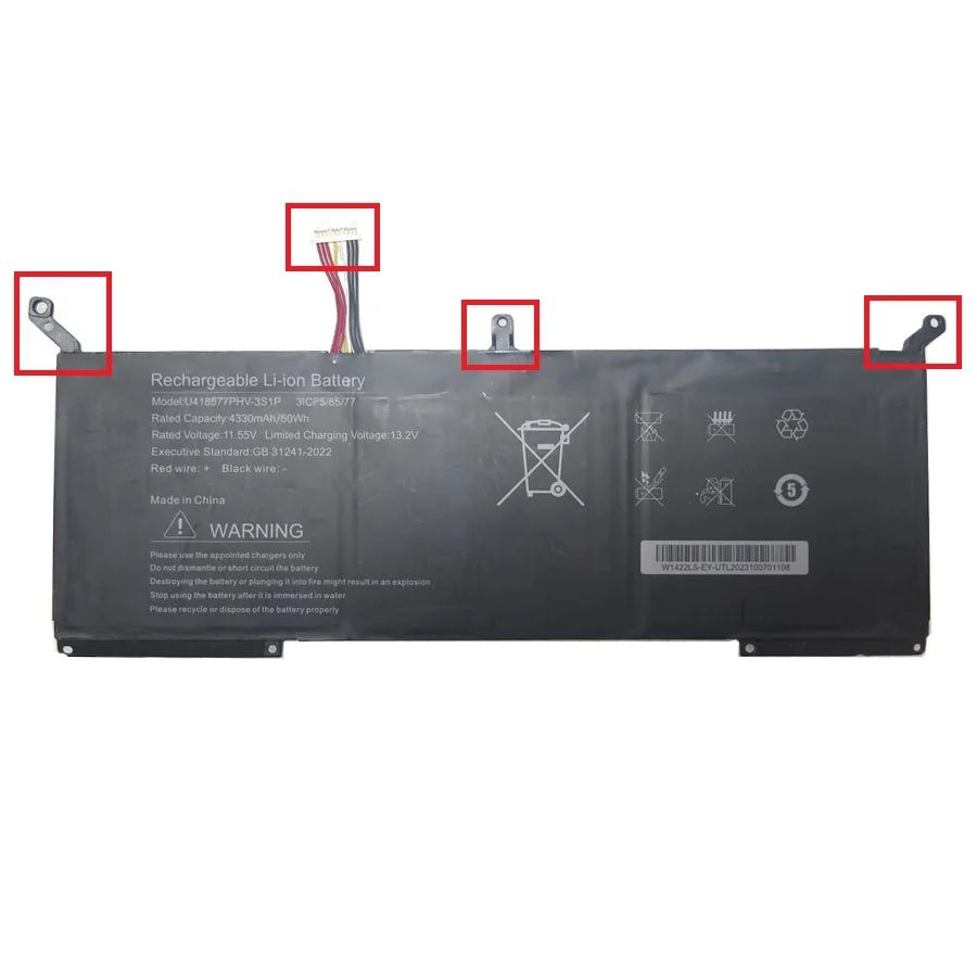Laptop Battery U418577PHV-3S U418577PHV-3S1P 11.55V 4330MAH 50WH 10 PIN 8 wires New
