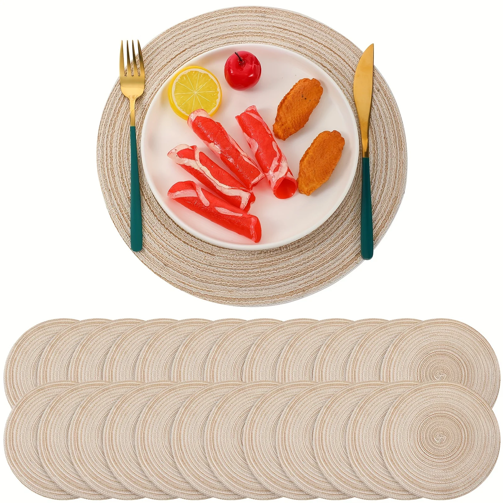 

48 Pieces 12 Inch Round Placemats Wedding Circle Woven Placemats Washable Dining Table Mats Tablescape Decor Hosting Friends for Friendsgiving Birthday Dinner Parties (Beige)
