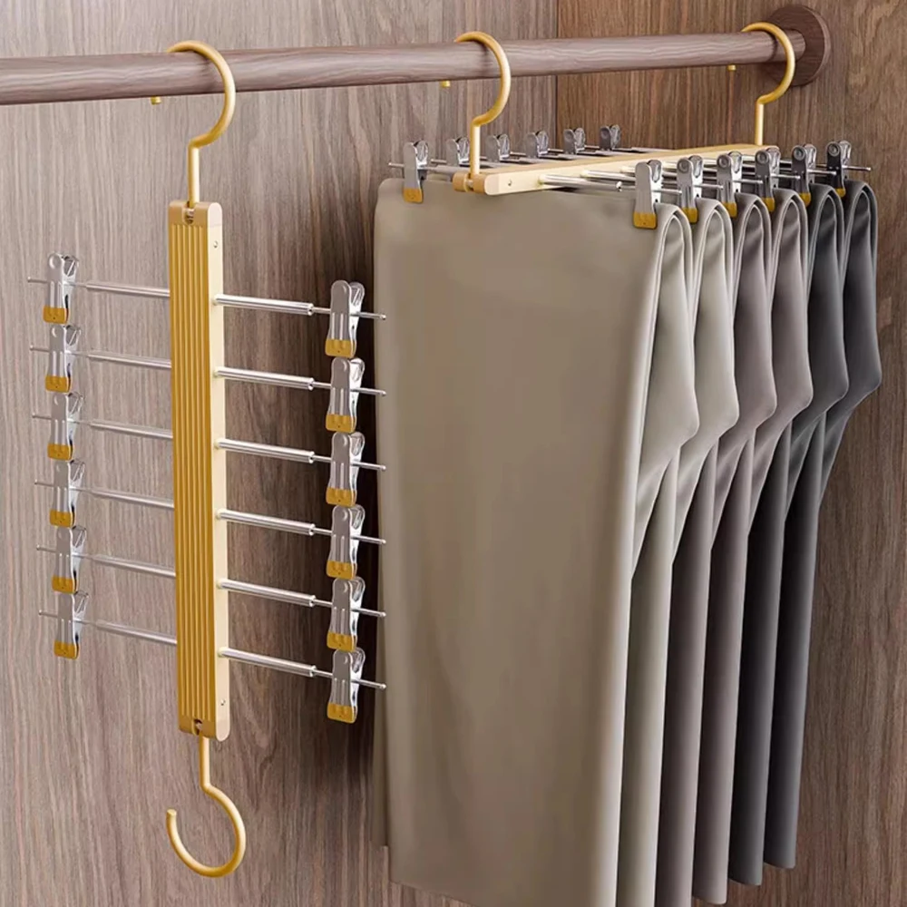 6 in 1 Pants Rack Multifunction Trousers Skirts Drying Clips Socks Underwear Racks Wardrobe Trousers Storage Hangers Space Saver