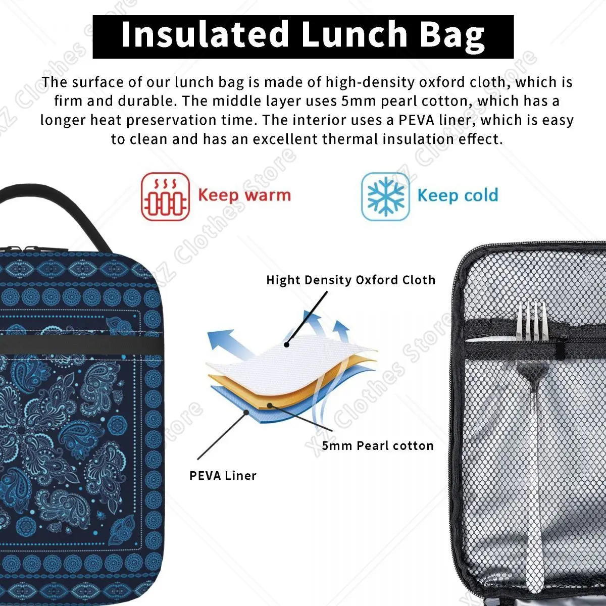 Cool Paisley Bandana Style Insulated Lunch Bag for Women Children Portable Food Boxes Thermal Lunch Box Tote