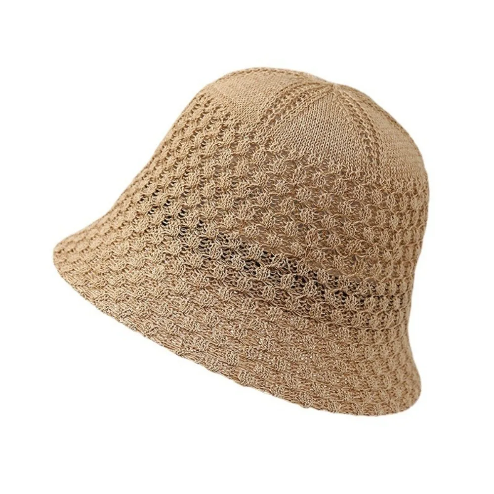 

Straw Weave Fisherman Cap Breathable Floppy Wide Brim Sunshade Sun Hat Hollow Out Foldable Women's Summer Hat Female