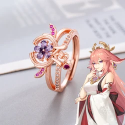 Anime Game Genshin Impact Yae Miko Cosplay Ring Women Open Adjustable Rings Joint Wedding Initial Fashion Jewellery Gifts