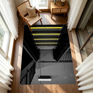 Industrial Metal Staircase Yellow Safety Stripe Carpet Flooring Loft Style Anti-Wear Floor Mat Suitable for Home Office Decoration