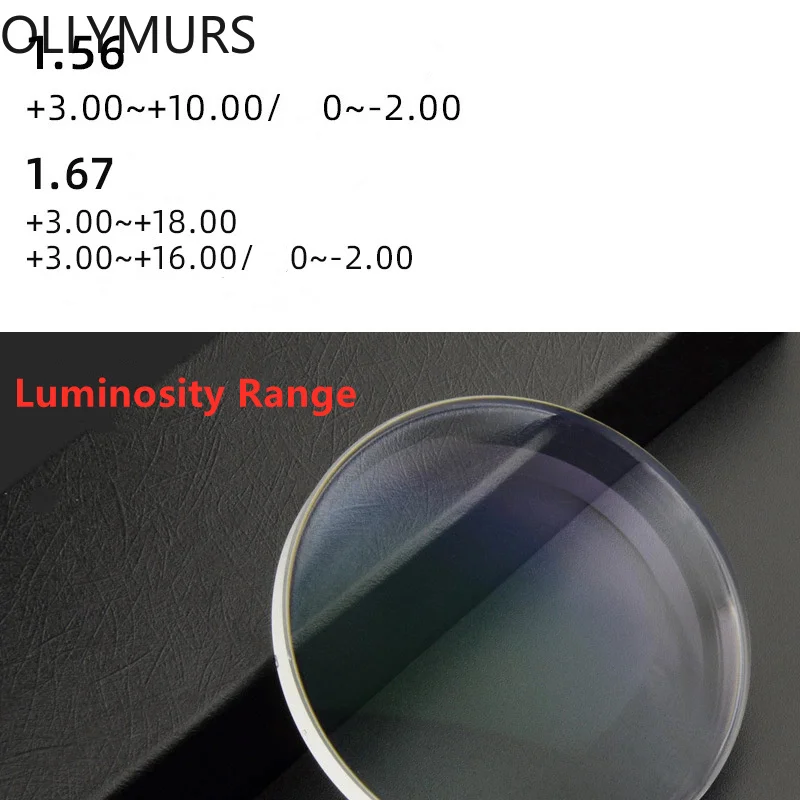 Lentilles photochromiques 1.56/1.67 anti-lumière bleue, ultra-fines, double face, composites, hyperopes SPH +3.00~+18.00 CYL 0~-2.00, 1 paire