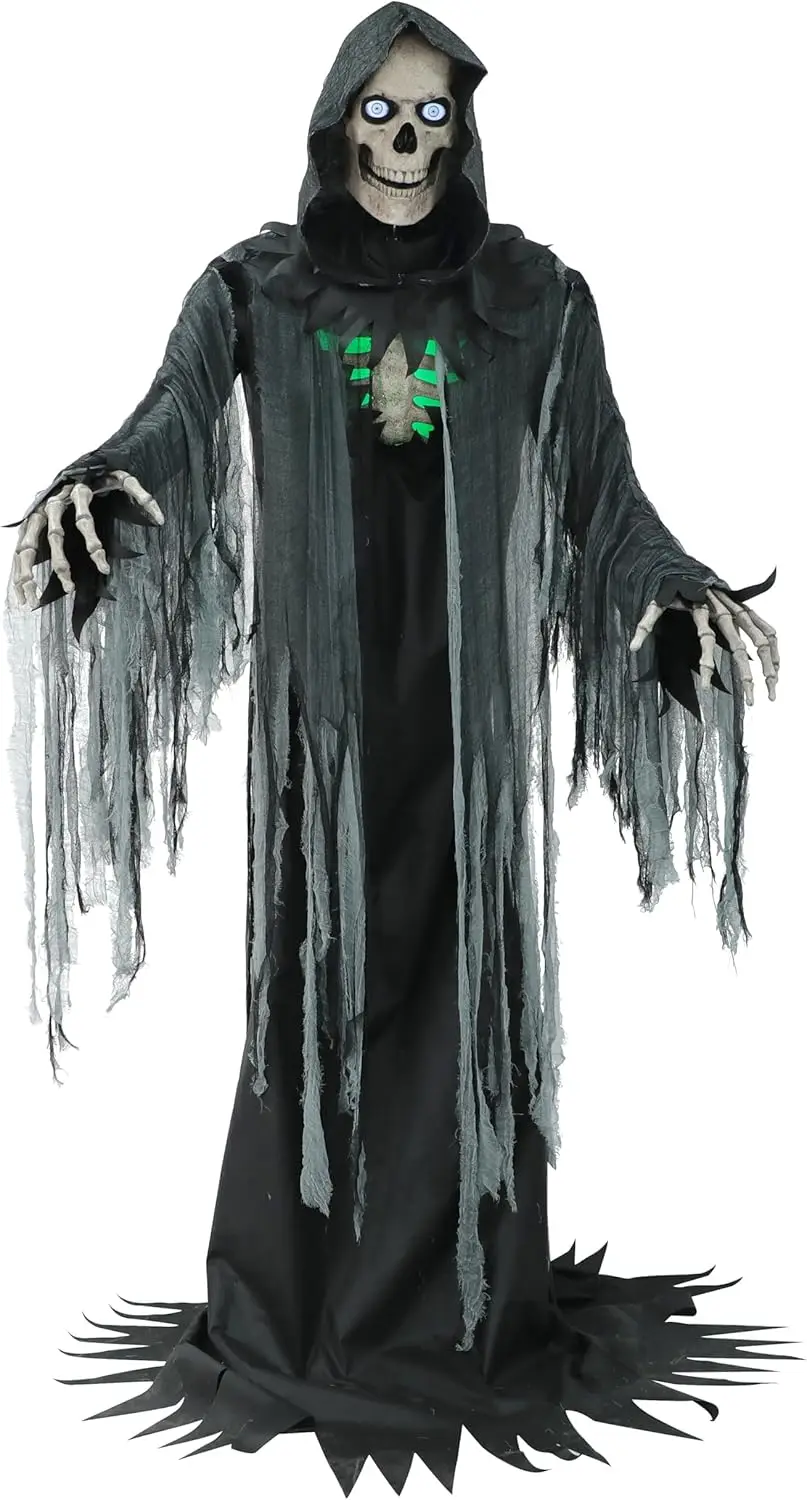 Haunted Hill Farm Motion-Activated 10-Ft. Tall Towering Reaper, Plug-in Talking Scare Prop Animatronic with Spooky Sound Effects