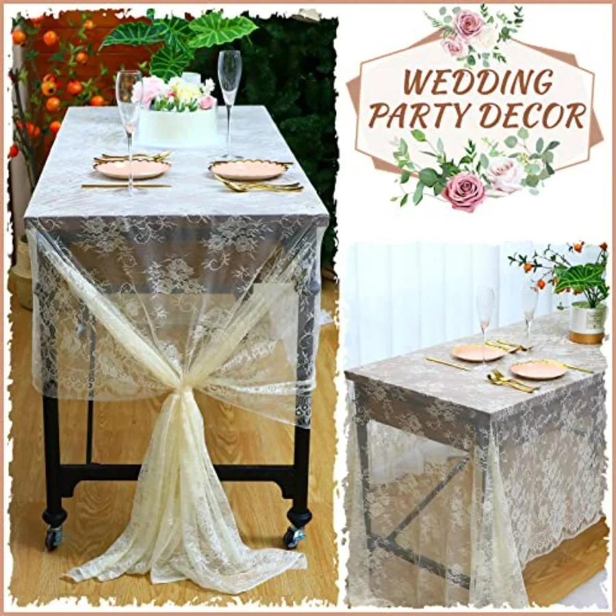 مفارش مائدة من الدانتيل العاجي - 10 عبوات، 59 × 118 بوصة، تراكب طاولة مستطيل مطرز بالدانتيل الزهري لحفلات الزفاف، وحفلات استقبال المولود الجديد،