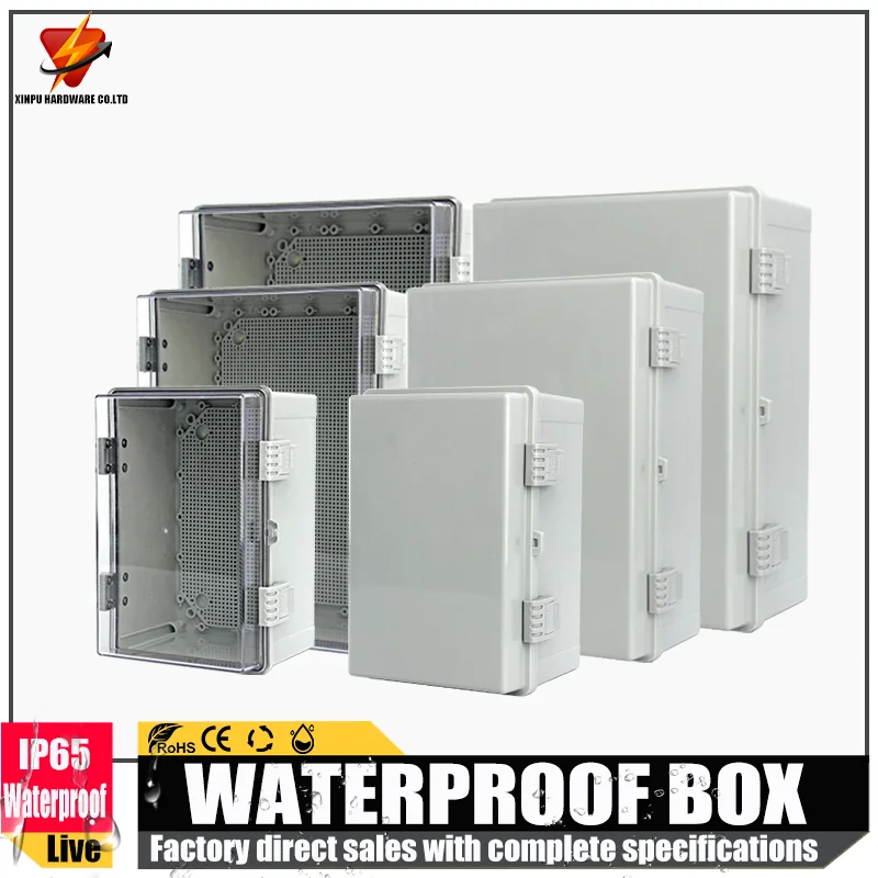 IP66 Waterproof Plastic Enclosure Electrical Junction Box Outdoor Gray Transparent Cover Hinged Buckle Seal Power Distribution