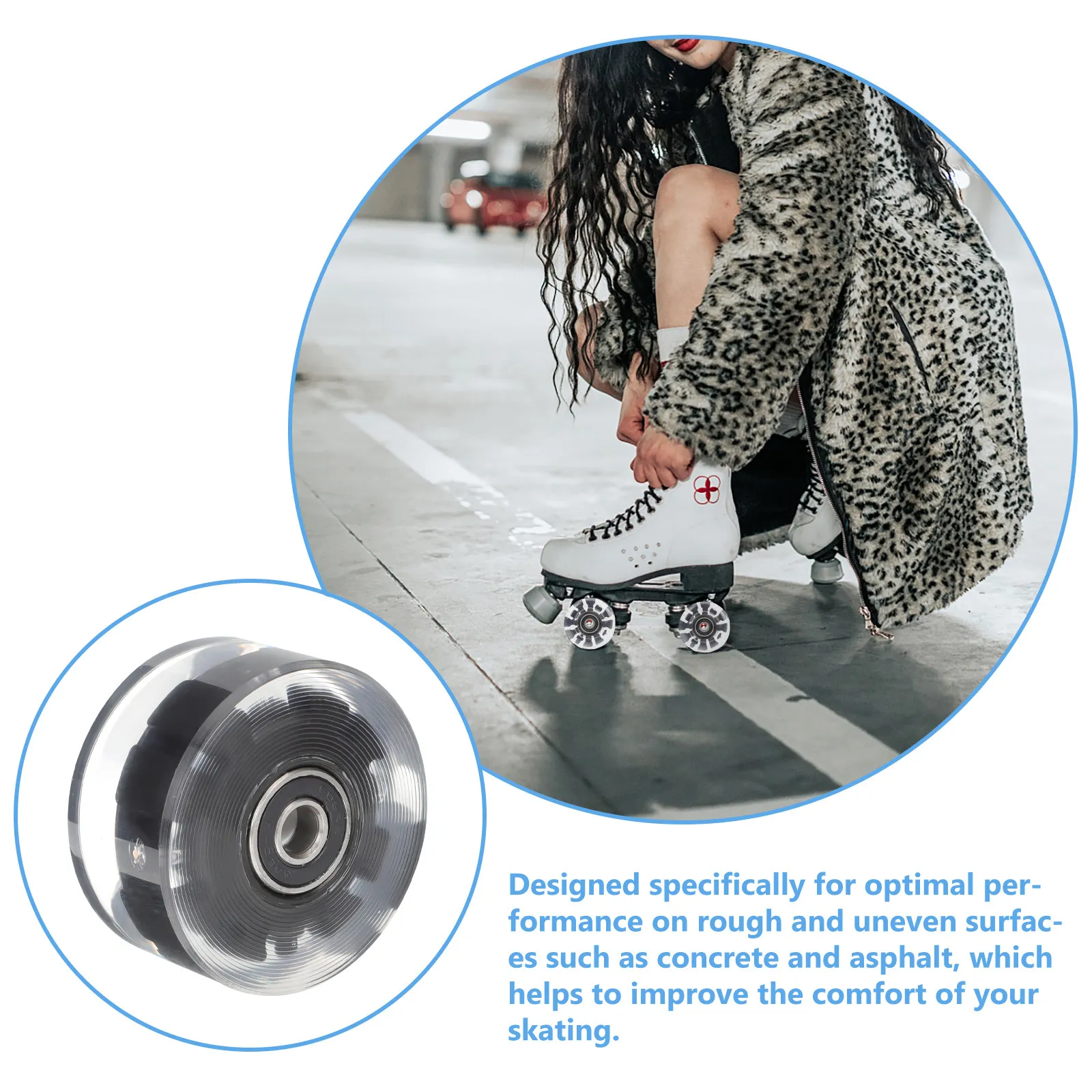 1Set Roller Skate Wheels Double Row PU Wheels with High-Speed Bearings Glowing Rgb Lights for Outdoor Concrete Asphalt