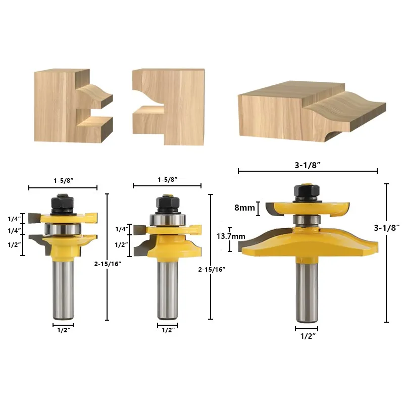 8/12/12.7mm Shank Cabinet Raised Panel Router Bits Door Tenon Knife Router Bits Milling Cutter for Woodworking Tools 