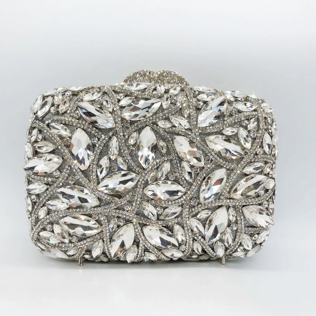 

Women Silver Large Stone Evening Bags Bridal Diamond Handbags WHTUOHENG Crystals Clutch Purse RhinestonesWedding Dinner Purses
