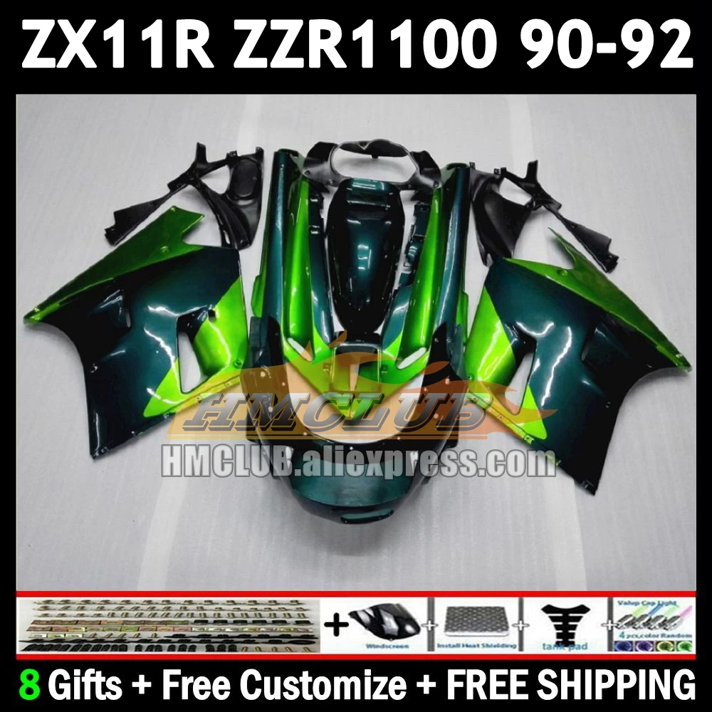 Body For KAWASAKI NINJA ZX-11R ZZR 1100 CC 1990 1991 1992 173No.13 ZX-11 new green ZZR1100 ZX 11R 11 R ZX11R 90 91 92 Fairing