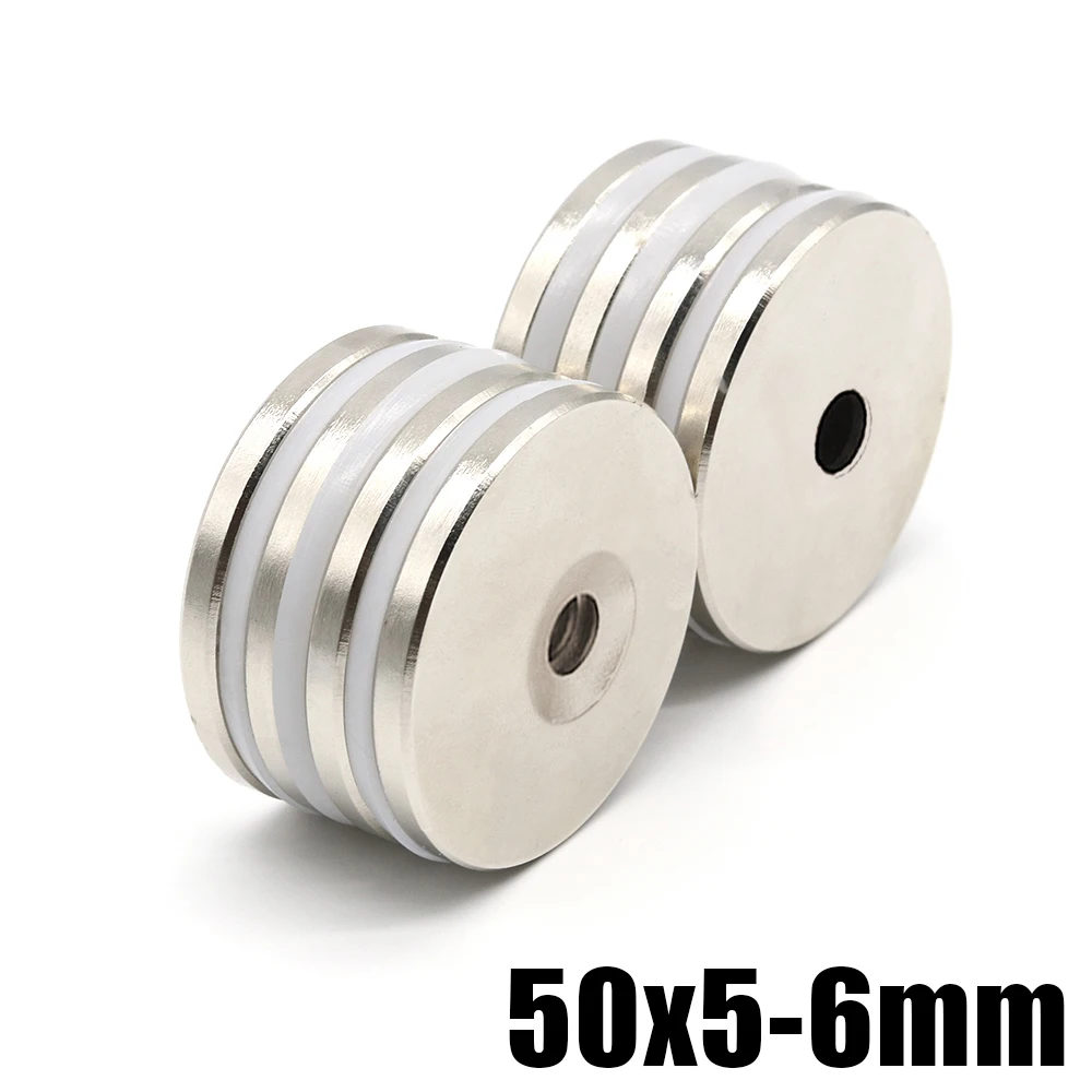 

1/2/5 Pcs 50x5-6 Neodymium Magnet 50mm x 5mm x Hole6 N35 NdFeB Round Super Powerful Strong Permanent Magnetic imanes Disc 50*5-6