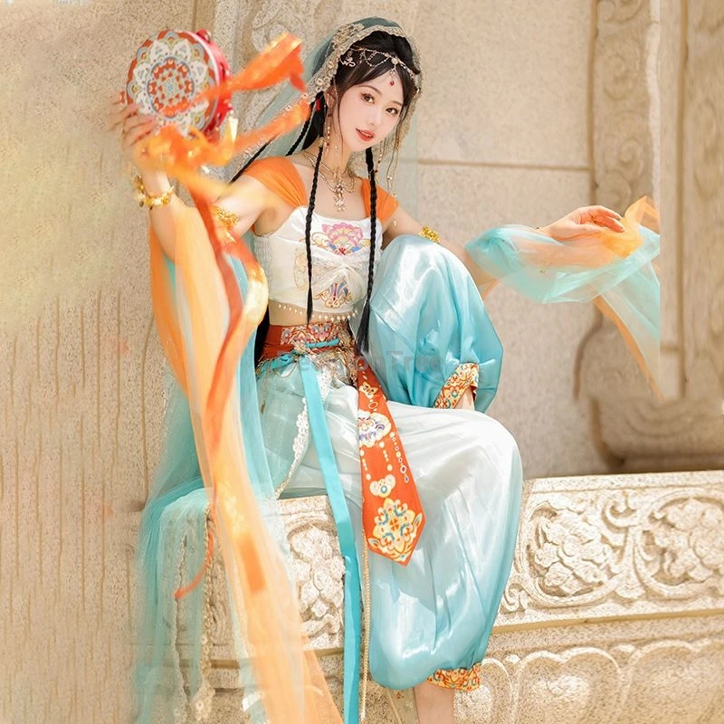 

2025 exotic tianzhu princess dance performance garment chinese han element dunhuang goddess hanfu exquisite gorgeous hanfu suit