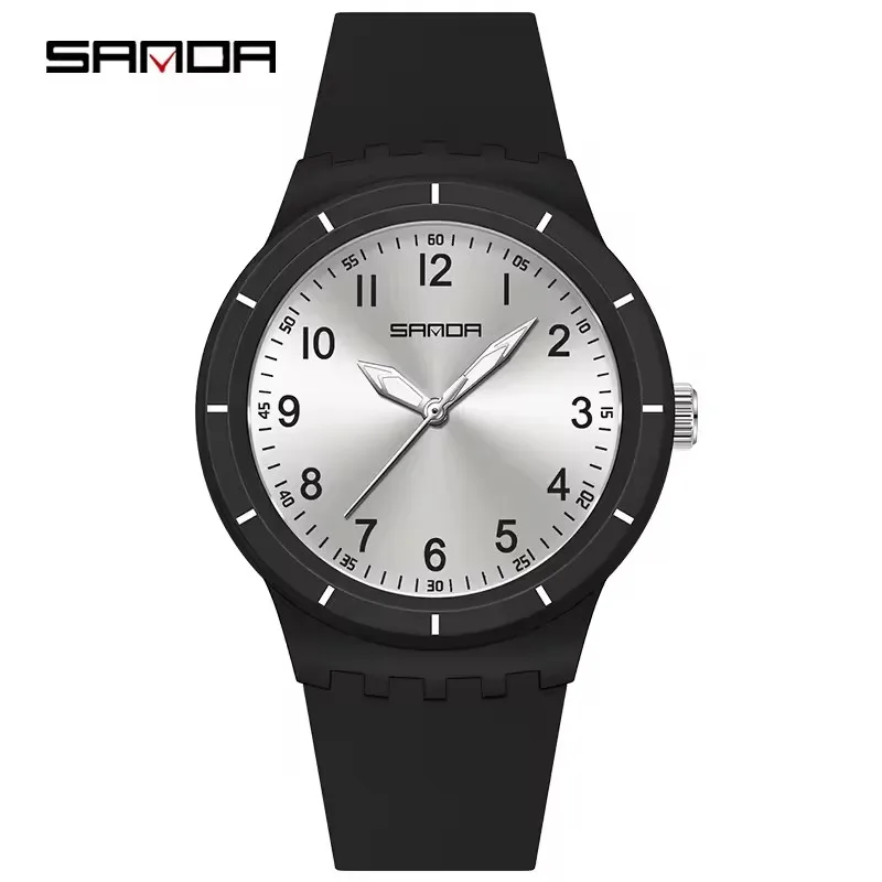 SANDA 9075 Casual Student Quartz Watch Simple Waterproof Silicone Strap Night Light Fashion Girls and Boys Watch Simple Daily