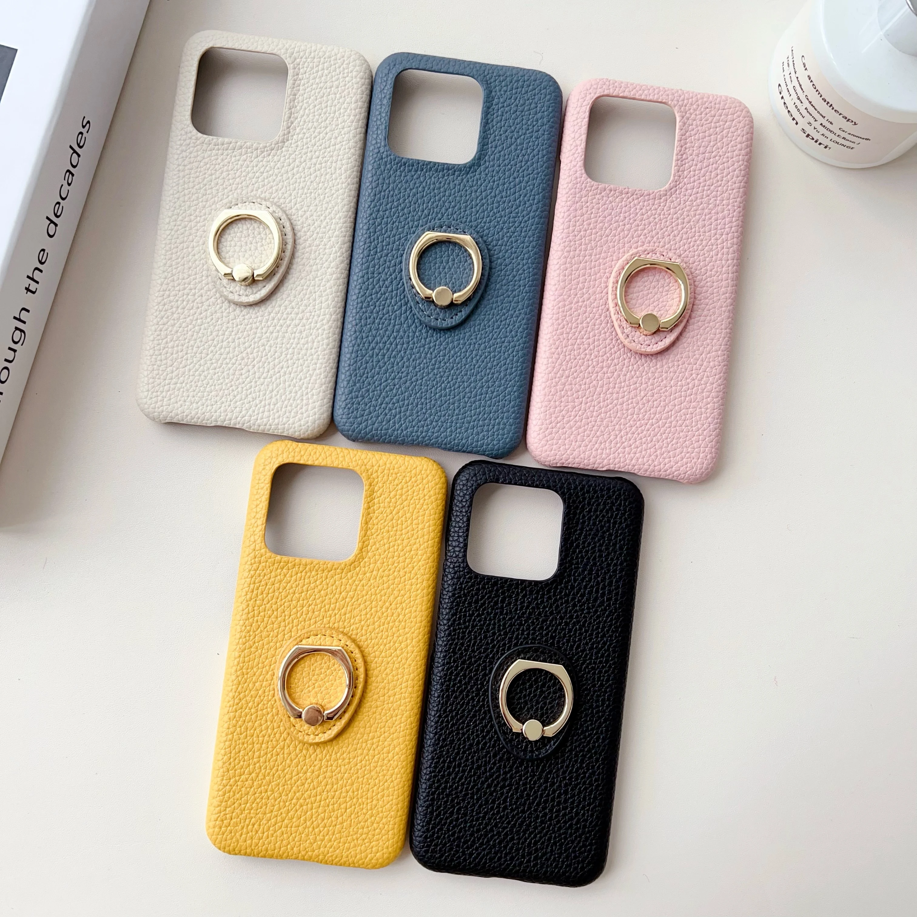 

Shockproof Litchi Leather Matte Hard Case For Xiaomi 13 Pro, Mi 14 Pro, Slim Finger Ring Holder Kickstand Phone Cover Funda