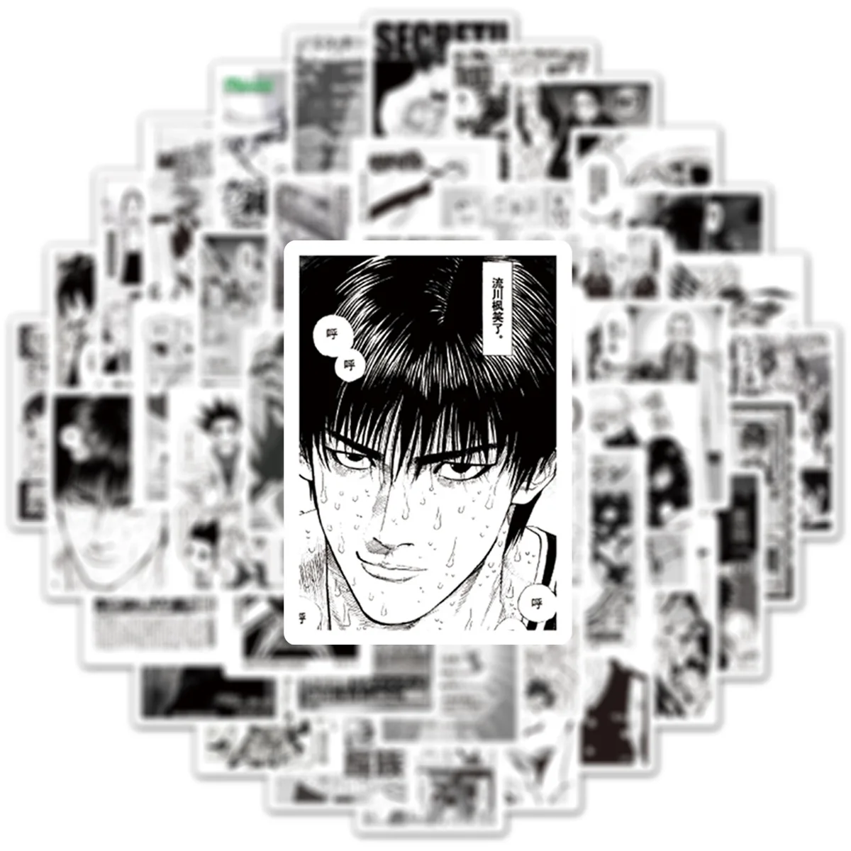 100 Pcs Japanese Anime Manga Poster Stickers Black White Graffiti Decals for Suitcase Notebook Skateboard Water Cup PVC