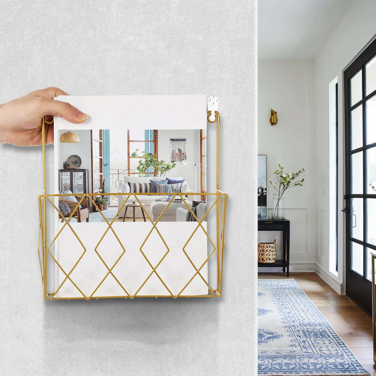 

Wall Mounted Magazine Display Rack Book Newspaper Storage Holder Brochure Organizer File Shelf Metal Wire Frame Space