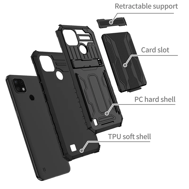 For OPPO Realme C21Y Case Card Slot Bracket Stand Holder Phone Cases For Realme C21Y C21 Y RMX3261 C25Y Hybrid Armor Back Cover